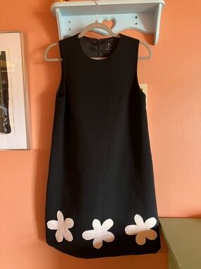 Lisa Perry Black Mini Dress with White Floral Appliqué